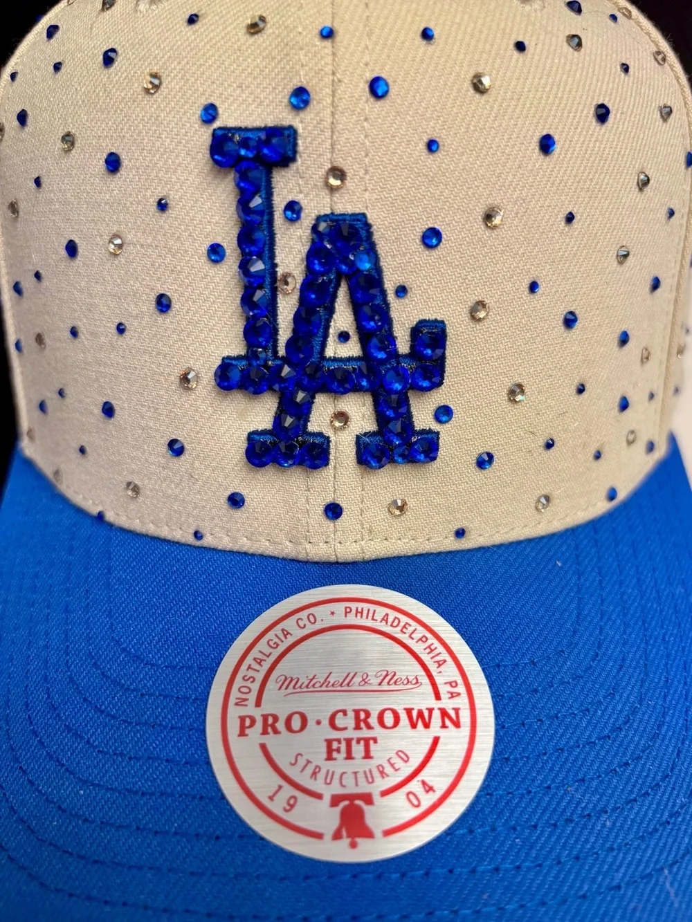 Mitchell & Ness  LA Dodgers hand Crystaled-Embellished Baseball Cap